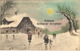 * T2/T3 1929 Glückliches Neujahr! / Kellemes Karácsonyi ünnepeket! / Christmas And New Year Greeting Art Postcard, Winte - Non Classés