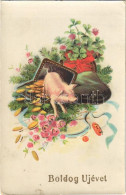 T2/T3 1929 Boldog Újévet! / New Year Greeting Art Postcard, Pig With Clovers And Coins (EK) - Unclassified