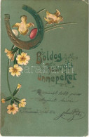 T2/T3 1901 Boldog Húsvéti Ünnepeket! / Easter Greeting Art Postcard, Chicken With Eggs And Horseshoe. Emb. Litho (EK) - Sin Clasificación