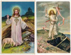 2 Db RÉGI Húsvéti üdvözlőlap Jézussal / 2 Pre-1945 Easter Greeting Art Postcards With Jesus - Non Classés
