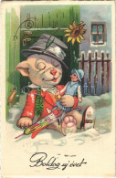 ** T2/T3 Boldog Újévet! / New Year Greeting Art Postcard With Bonzo Dog. ERIKA Nr. 5021. (EK) - Non Classés