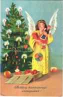 T2/T3 1933 Boldog Karácsonyi ünnepeket / Christmas Greeting Art Postcard, Angel With Toys By The Christmas Tree (EK) - Non Classés