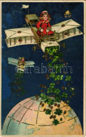 ** T3 Fröhliches Neujahr! / New Year Greeting Card, Children In Aeroplanes, Clovers. M.S.i.B. 15331. (EB) - Non Classificati