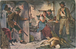 * T2/T3 Überraschte Wilderer / Hunter Art Postcard S: H. Kaufmann - Ohne Zuordnung