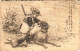 T2/T3 1900 Hunter Boy With Hunting Dog And Prey (fl) - Ohne Zuordnung