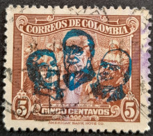 Colombie Colombia 1943 Agriculture Café Surcharge Bleue Blue Overprint Staline Roosevelt Churchill Yvert 359 O Used - Sir Winston Churchill