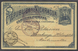 NICARAGUA. 1891 (20 June). Matagalpa - Germany (24 July). Via Corinto. 3c Blue / Yellow Stat Card. Fine Used. - Nicaragua