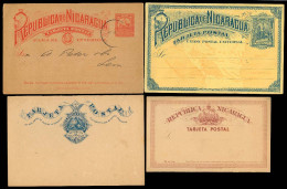 NICARAGUA. 1882-95. 4 Stat Cards / Diff Earlies. One Used With Full Text. - Nicaragua