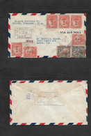 NICARAGUA. 1933 (20 Oct) Grande - Cuba, Habana. Registered Ovptd Issues Airmail Fkd Envelope Incl (3x) Signed Control Ca - Nicaragua