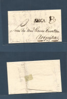 PERU. 1833 (25 Jan) ARICA - Arequipa EL Full Text Bown Ink Washy "ARICA" (xx) Stline Pink + "1" Modified Mns "3" Charge. - Peru