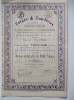 Forges Et Fonderies De Crève-coeur - Yves - Gomezée - Action Ordinaire De 100 Francs - 1913 - Industrie