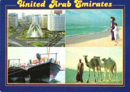 ASIA, UNITED ARAB EMIRATES, BUILDINGS, BOATS, SEA, BEACH, FOUNTAIN, CAMELS - United Arab Emirates