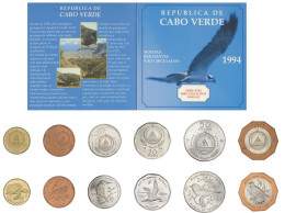 Cape Verde, 1994 Official Folder Set Of 6 Coins, Birds Series, Brilliant UNC - Cabo Verde