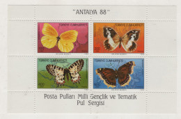 TURKEY,TURKEI,TURQUIE ,ANTALYA 88 POSTAGE STAMPS NATIONAL YOUTH AND THEMATIC EXHIBITION BUTTERFLIES MNH 1988 - Blocks & Kleinbögen