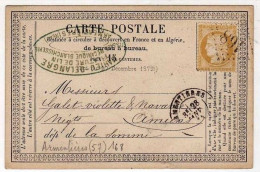 !!! CARTE PRECURSEUR CERES CACHET D'ARMENTIERES (NORD) 1874 - Cartes Précurseurs