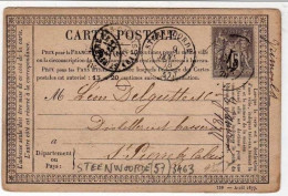 !!! CARTE PRECURSEUR TYPE SAGE CACHET DE STEENWOORDE (NORD) 1878 - Cartes Précurseurs