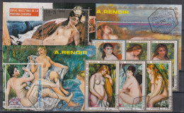 ⁕ Guinea Equatorial / Ecuatorial ⁕ Renoir Nude Art Paintings ⁕ Used 6v + 3v Block - Guinée Equatoriale
