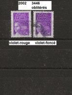 Variété De 2002 Oblitérés Y&T N° 3446 Violet-rouge & Violet-foncé - Oblitérés