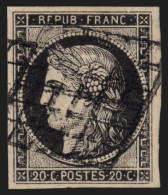 N°3a, Cérès 1849, 20c Noir Sur Blanc, Oblitéré Grille, Signé ROUMET - TB - 1849-1850 Ceres