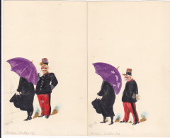 CPA ILLUSTRATIONS, SIGNED, ROBERT, OFFICER, WOMAN, UMBRELLA, 6X - Robert