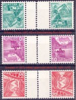 Schweiz Suisse 1937: KD Mit Zwischensteg Pont Gutter-pair Zu S47y-S49Ay (glatt-lisse) Mi KZ9-11y1C ** MNH (Zu CHF 55.00) - Tête-bêche