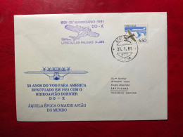 1981 Lettre Oblitération Spéciale 50 Anniversaire Vol Lisboa-Las Palmas Canarias Espana - Marcophilie