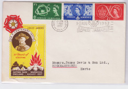 GRAN BRETAGNA 1957 GIUBILEO MONDIALE 3 V. SU BUSTA FDC  - 1952-1971 Pre-Decimal Issues