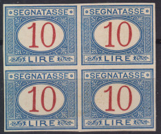 REGNO 1890-94 SEGNATASSE QUARTINA 10 LIRE VARIETA' PROVA DI MACCHINA CERTIFICATA - Ongebruikt