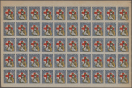 Greece: 1918, 5l. Red Cross, Complete Sheet Of 50, Mint Never Hinged, Slight Imp - Sonstige & Ohne Zuordnung