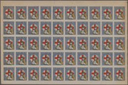 Greece: 1918, 5l. Red Cross, Complete Sheet Of 50, Mint Never Hinged, Slight Imp - Autres & Non Classés