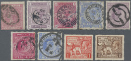 Great Britain: 1882/1924 (approx.), Small Lot Of Four Victoria Shilling And Thre - Used Stamps