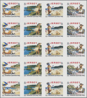 Jersey: 1997. Lot With 50 IMPERFORATE (= Not Die-cutted!) Strips Of 4 'Definitiv - Jersey