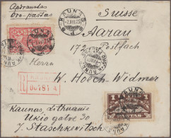 Lithuania: 1921/1939, Lot Of Seven Covers/cards, E.g. Two Registered Airmail Cov - Lithuania