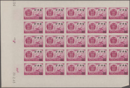 Monaco: 1945, Airmail Surcharges Complete Set Of Five IMPERFORATE Blocks Of 25, - Unused Stamps