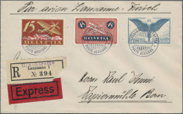 Schweiz: 1924/1929, Kleines Lot Von 6 Flugpostbriefen, Dabei Einschreiben Und Ex - Sammlungen