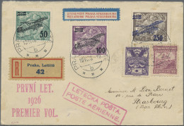 Czechoslowakia: 1926/1938, Air Mail: FFC Prague-Strasbourg; Also Five Commercial - Briefe U. Dokumente
