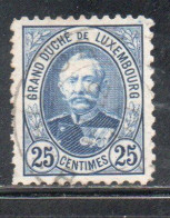 LUXEMBOURG LUSSEMBURGO 1891 1893 GRAND DUKE ADOLPHE CENT. 25c USED USATO OBLITERE' - 1891 Adolphe Front Side