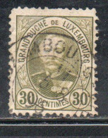 LUXEMBOURG LUSSEMBURGO 1891 1893 GRAND DUKE ADOLPHE CENT. 30c USED USATO OBLITERE' - 1891 Adolphe Frontansicht