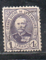 LUXEMBOURG LUSSEMBURGO 1891 1893 GRAND DUKE ADOLPHE 1fr USED USATO OBLITERE' - 1891 Adolphe De Face