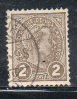 LUXEMBOURG LUSSEMBURGO 1895 GRAND DUKE ADOLPHE CENT. 2c USED USATO OBLITERE' - 1895 Adolphe Right-hand Side