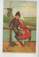 ENFANTS - LITTLE GIRL - MAEDCHEN - Jolie Carte Fantaisie Enfants Hollandais Avec Panier De Tulipes Devant Moulin à Vent - Dessins D'enfants