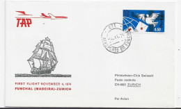3820  Carta First Flight Funchal ( Madeira) -Zurich  1974 ,1º Vuelo ,aéreo, Avión , - Briefe U. Dokumente