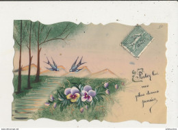 CARTE CELULLOID FLEURS ET HIRONDELLES CPA BON ETAT - Autres & Non Classés