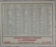 Petit Calendrier De Poche 1938 Librairie Rue Jeanne D'Arc Rouen Seine Maritime - Tamaño Pequeño : 1921-40