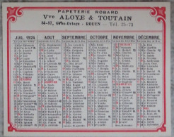 Petit Calendrier De Poche 1924 Papeterie  Rue Gros Horloge Rouen Seine Maritime - Formato Piccolo : 1921-40