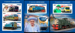 Guinea Bissau 2023, Trains In UK, Queen Elisabeth, 3val In BF +2BF IMPERFORATED - Trains