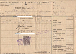 JADRANSKA PLOVIDBA SUŠAK Croatia Old Bill Of Landing From ŠIBENIK In SKRADIN (1927.y.) Polizza Di Carico Konnaissement - Altri & Non Classificati