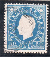 Macau, Macao, D. Luis I Fita Direita, 50 R. Azul D13 1/2, 1887, Mundifil Nº 37 Used - Usados