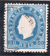 Macau, Macao, D. Luis I Fita Direita, 50 R. Azul D13 1/2, 1887, Mundifil Nº 37 Used - Used Stamps