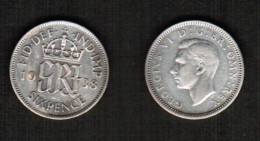 GREAT BRITAIN   6 PENCE SILVER 1938 (KM # 852) #7541 - H. 6 Pence